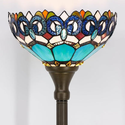 Tiffany Floor Lamp Torchiere Stained Glass Torch Lamp 12X12X67 Inch Antique Standing Corner Light (Blue Jewelry Baroque)