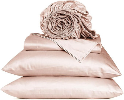URBANHUT 800 Thread Count Queen Size Egyptian Cotton Sheets Set, 4 Pc Bed Sheet Sets for Queen Size Bedding, Luxury Hotel Sheets Sateen Finish Fits 16" Deep Pocket - Blush Pink