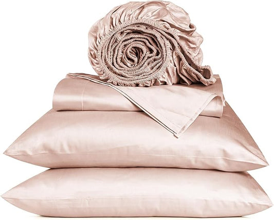URBANHUT 800 Thread Count Queen Size Egyptian Cotton Sheets Set, 4 Pc Bed Sheet Sets for Queen Size Bedding, Luxury Hotel Sheets Sateen Finish Fits 16" Deep Pocket - Blush Pink