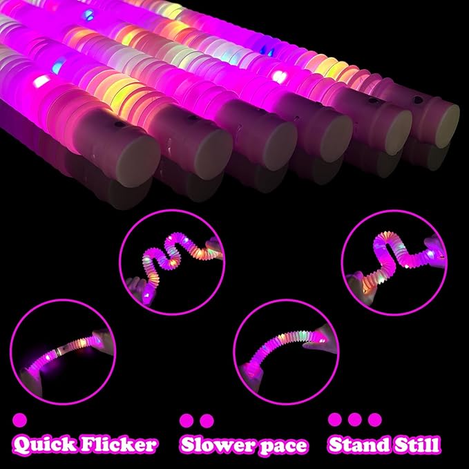 12-24 PCS Pink Glow Sticks Party Favors for Kids,LED Light up Pop Tubes for Toddlers, Neon Necklaces Bracelets Accessories,Birthday Dance Wedding Valentines Day Mardi Gras Party Supplies Decorations