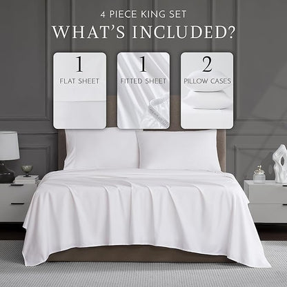 Linen Closet Luxury Cotton 1200 Thread Count Hotel Luxury 4-Piece Sheet Set, King, White