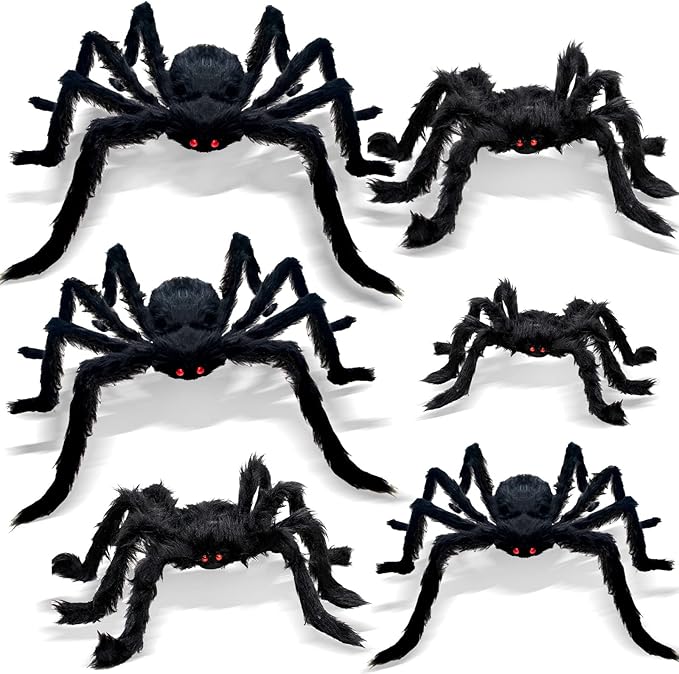 ZMCINER Halloween Large Outdoor Realistic Scary Hairy Spiders Decor (6 Pack Different Size)