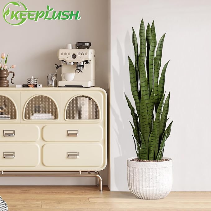 4ft Artificial Snake Plant – 46in Faux Sansevieria Plants, Fake Floor Plant for Indoor Outdoor, Front Porch Patio Home Office Decor, Mother-in-Law’s Tongue, Green 2Pcs