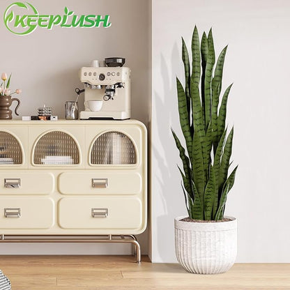 4ft Artificial Snake Plant – 46in Faux Sansevieria Plants, Fake Floor Plant for Indoor Outdoor, Front Porch Patio Home Office Decor, Mother-in-Law’s Tongue, Green 2Pcs