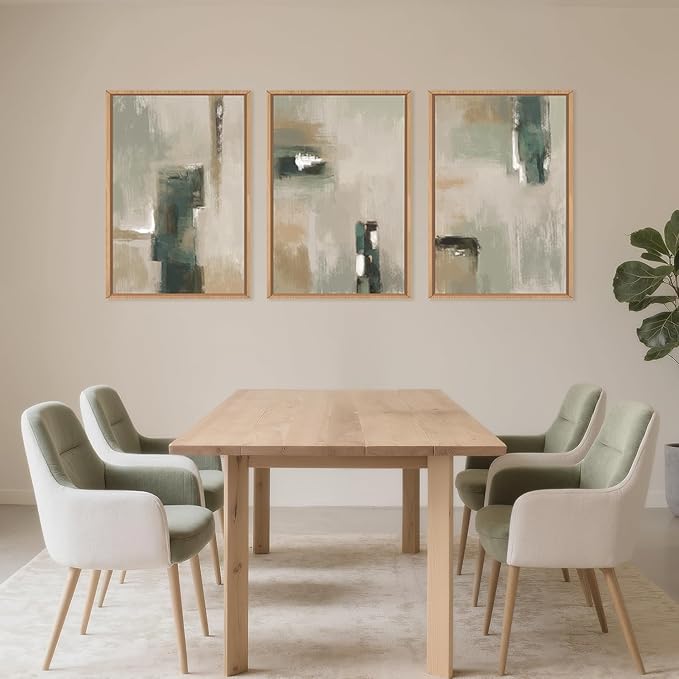 Large Abstract Green Brown Framed Canvas Wall Art,Modern Brush Stoke Wall Decor,Neutral Beige Grey Wall Painting,Rustic Minimalist Artwork for Living Room,Bedroom,Dining Room,Office -16"x24"x3
