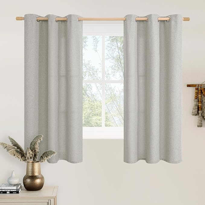 LAMIT Linen Curtains 54 inch for Bedroom, Grommet Light Filtering Thick Burlap Natural Curtains Noise Reducing Window Treatment Drapes for Living Room/Kitchen, 2 Panels, W42 x L54, Light Grey