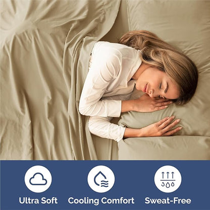 King Size 4 Piece Sheet Set - Comfy Breathable & Cooling Bed Sheets Set - Hotel Luxury Bedding for Women, Men, Kids, Teens, Boys & Girls - Deep Pockets, Ultra-Soft and Wrinkle Free - Oeko-Tex - Beige