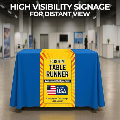 DreamController Custom Table Runner 12"x72" to 36"x72" with Business Logo, Image or Text | Personalized Table Runner for Trade Shows, Events, Birthday, Wedding | Made in USA | Fast delivery | HD Print