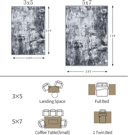 KOZYFLY Modern Abstract 3x5 Rug Gray Washable Rug Entry Rug, Soft Non-Slip Contemporary Nursery Mat Indoor Throw Kitchen Carpet with Soft Low Pile for Bedroom Office Living Room Bathroom Dorm
