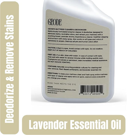 Geode Mattress Cleaner & Deodorizer – Natural Enzyme Formula for Stain & Odor Removal, Sweet Lavender Aroma, Eco-Friendly & Non-Toxic, Safe for All Fabrics (32fl oz)