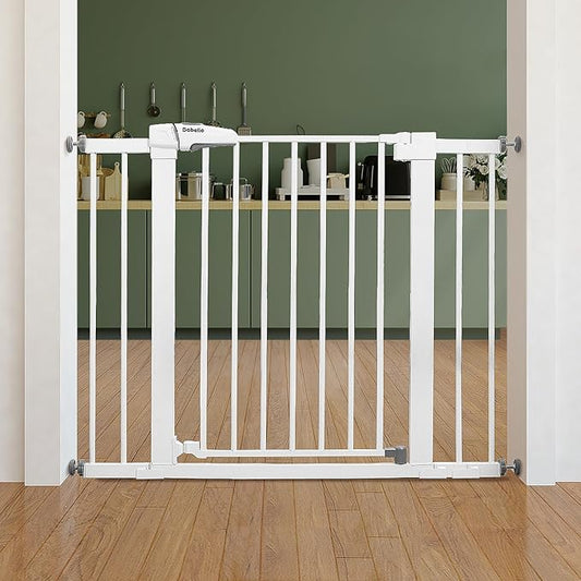 Babelio Baby Gate for Doorways and Stairs, 26"-40" Auto Close Dog Gate, PressGuard C5, Easy Install Pressure Mounted Gate, fits for Narrow and Wide Doorways, Safety Gate Door for Child and Pets