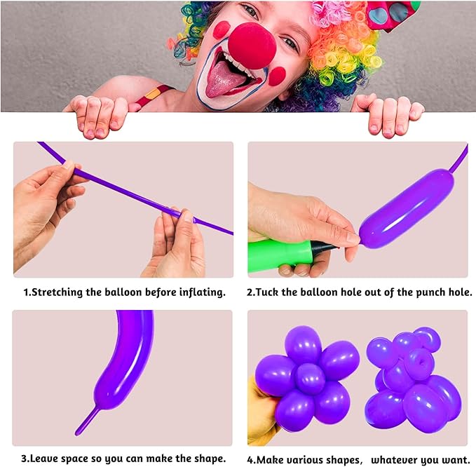 Purple 260 Long Skinny Twisting Animal Balloons, Rainbow Balloons for Animal Shapes Carnival Festival Party Supplies 100pcs