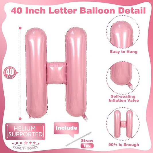 Big Letter Balloon H Pastel Pink, Mylar Alphabet Customize Name Balloon Letter Light Pink, Self Inflating Baby Pink Foil H Custom Letter Balloon for Girls Women Birthday Party Baby Shower Decoration