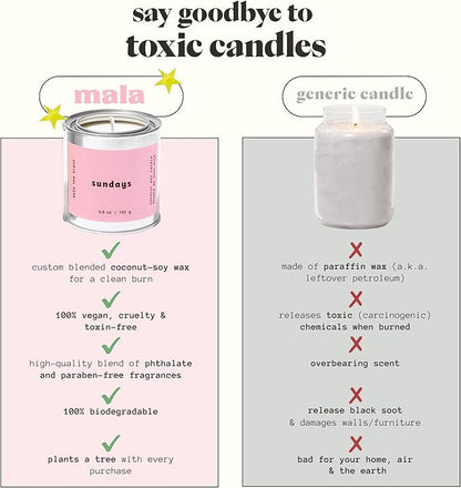 MALA Sundays Apricot Sandalwood & Lavender Candle for Home – Vegan Soy Aromatherapy – 45-Hour Clean Burn – Organic Non Toxic Candles – Calm Room Decor – 6.8 oz