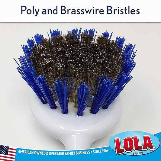 LOLA Pro Pot N' Pan Brush, Abrasive Cleaning, Poly & Brass Wire Bristles, Comfort Rubber Grip, Use for Caked-On & Baked-On Messes, 1 Pack