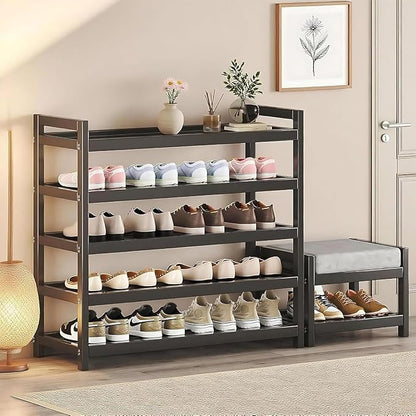 Shoe Rack for Closet, 5-Tier Adjustable Shoe Organizer, Long Shoe Shelf Storage for Sneaker and Boot Free Standing Shoe Rack for Entryway, Garage, Small Spaces, Dorm