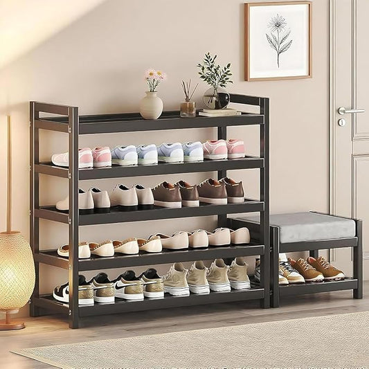 Shoe Rack for Closet, 5-Tier Adjustable Shoe Organizer, Long Shoe Shelf Storage for Sneaker and Boot Free Standing Shoe Rack for Entryway, Garage, Small Spaces, Dorm