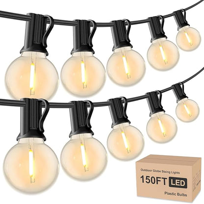 RTTY Outdoor String Lights 150ft, G40 Led Patio Lights with 75pcs Plastic Globe Bulbs,Shatterproof Waterproof Connectable Hanging for Porch Cafe Bistro Backyard Gazebo Balcony Deck Party