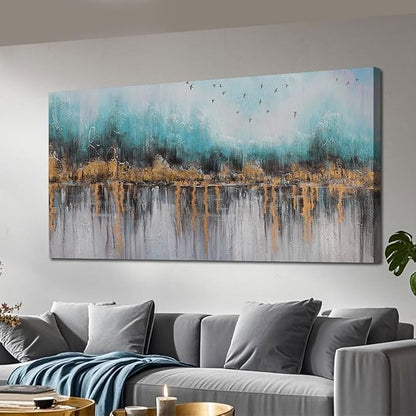 Ardemy Abstract Canvas Wall Art Teal and Gold Paintings Wall Decor Bedroom Large Pictures Textured Artwork for Walls Home Office Living Room 40"x20"
