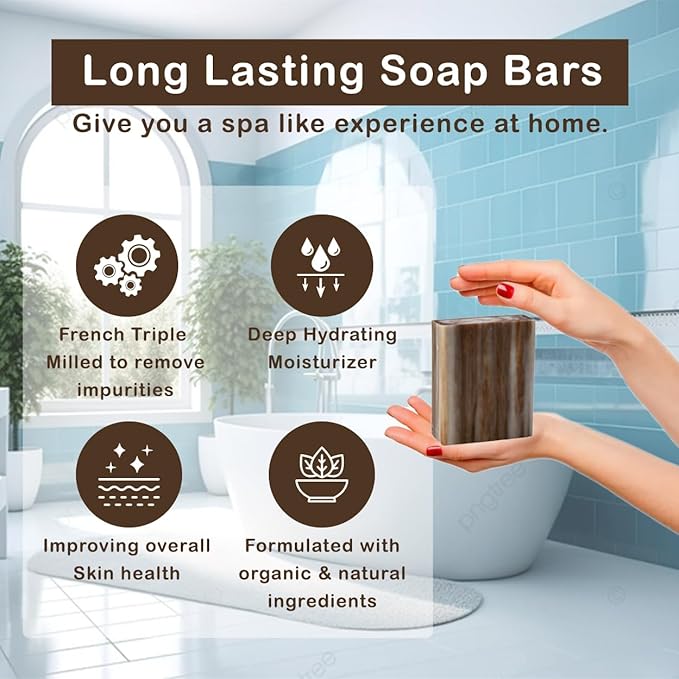 SSA Sandalwood Scented Natural Soap Bars (5 Bars), 3.5oz Australian Moisturizing Triple Milled Soap Bars Enriched with Shea Butter - Long Lasting Plant Based Body Bath Bars for Men & Women