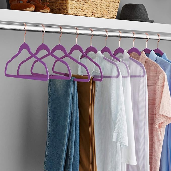 VECELO Premium Velvet Clothes Hangers Suit Heavy Duty (60 Pack)-Non Slip & Space-Saving with 8 Finger Clips & Tie Rack Excellent for Men and Women,Dark Purple