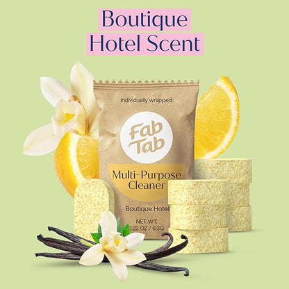 Fab Tab Multi Purpose Cleaner Cleaning Tablets, Eco-Concious Refillable Glass Bottle System with Boutique Hotel Scent, Safe For Family and Pets - Chemical-Free, Plastic-Free - 3 Count