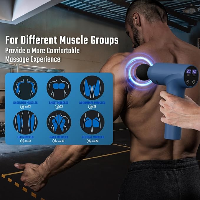cotsoco Massage Gun Deep Tissue, Muscle Massage Gun Back Massager for Pain Relief, 20 Speeds Handheld Electric Massager Tool with Silent Brushless Motor, Suitable for Gym Office Home Travel, Blue