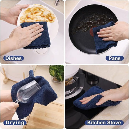 Homaxy 18 Pack Kitchen Dish Cloths (10 x 10 Inches, Navy Blue), Super Soft and Absorbent Coral Velvet Dish Towels, Nonstick Oil Fast Drying Microfiber Cleaning Cloth, No Lint Household Dishcloths