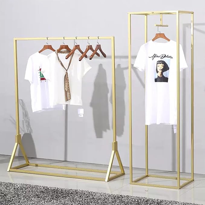 Modern Simple Heavy Duty Metal Rolling Clothing Garment Rack with Wheel,Creative Commercial Wedding Dress Display Shelf,Single Rod Floor-Standing Clothes Hangers (Gold without Wood, 47.2" L)