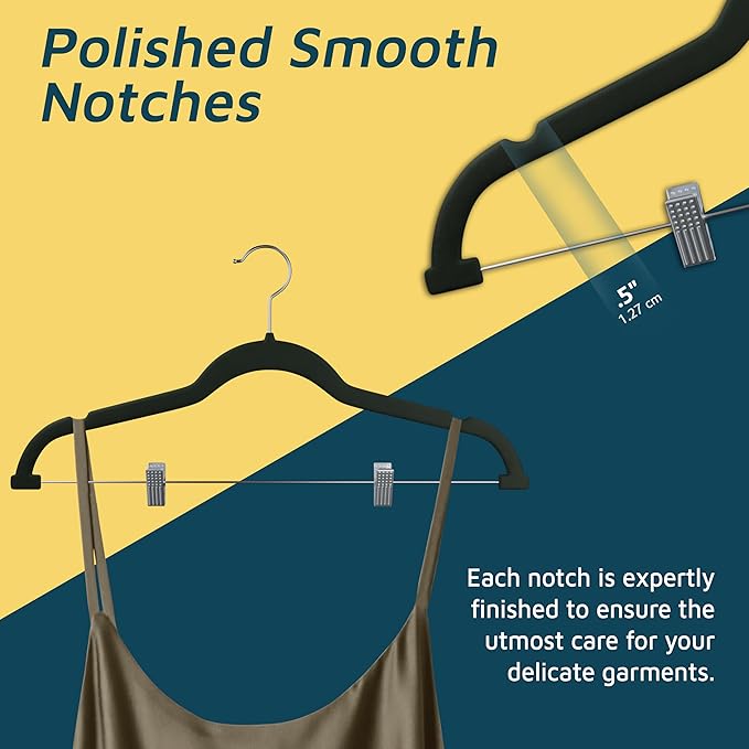 Velvet Skirt Hangers – with Adjustable Clips, 360 Degree Swivel Hook, and Non-Slip Shoulder Notch, Holds Up to 10 lbs, for Organizing Skirt, Pants, Dress, and Clothes, Pack of 50, Green