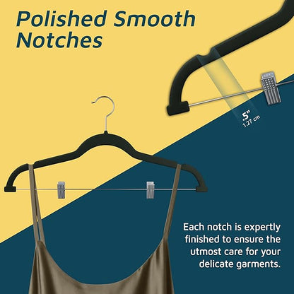 Velvet Skirt Hangers – with Adjustable Clips, 360 Degree Swivel Hook, and Non-Slip Shoulder Notch, Holds Up to 10 lbs, for Organizing Skirt, Pants, Dress, and Clothes, Pack of 50, Green