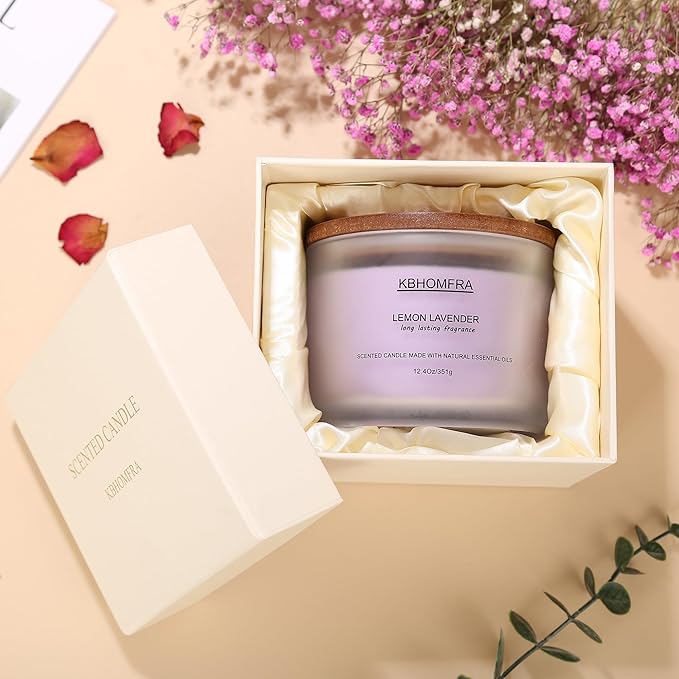Scented Soy Wax Candle, 12.4 Oz Glass Jar, 70+ Hours Burn Time, Natural Essential Oils, Cotton Wick, Long Lasting Fragrance, Modern Contemporary Style (Gardenia+Lemon Lavender 2Pack)
