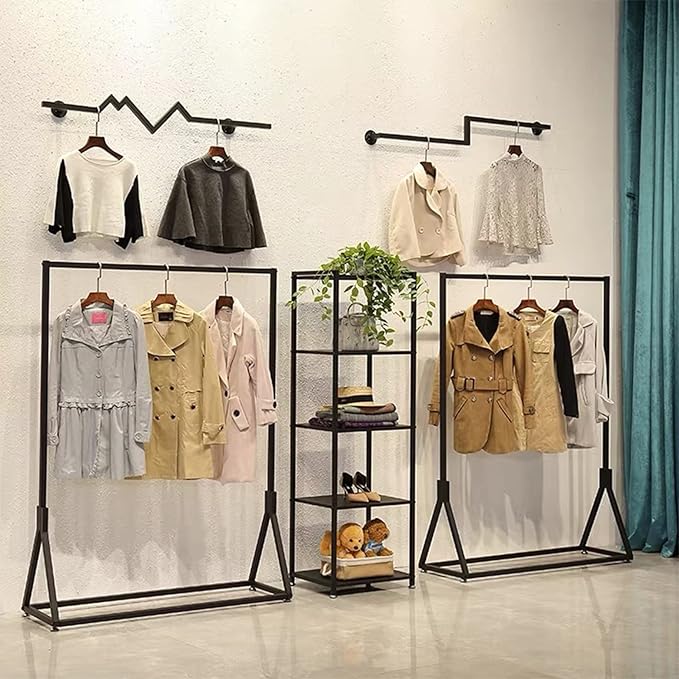 Modern Simple Heavy Duty Metal Rolling Clothing Garment Rack with Wheel,Creative Commercial Wedding Dress Display Shelf,Single Rod Floor-Standing Clothes Hangers (Black without Wood, 47.2" L)