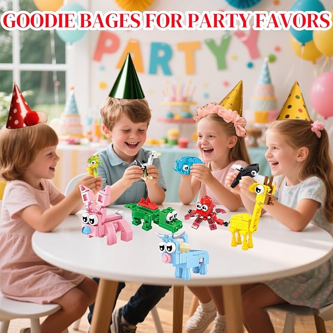 24 Pack Party Favors for Kids, Mini Animal Building Blocks Set, Classroom Gifts for Students, STEM Toys for Boys,Easter Basket Stuffers, Birthday Gifts