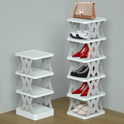 Shoe Rack, 6 Tier Small Shoe Organizer Without Assembly, Foldable Shoe Rack for Entryway, Front Door Entrance, Bedroom, Small Spaces, White