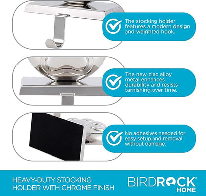 BIRDROCK HOME Christmas Stocking Holders for Mantle - Weighted Metal Hanger for Stockings & Holiday Decor - Sturdy Metal Hook for Fireplace, Staircase & Shelf - Non-Scratch Base - Dog Paw Print
