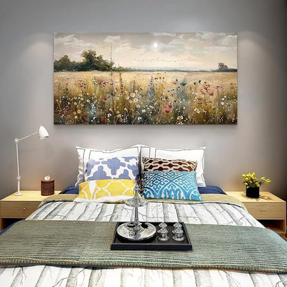 Wapluam Framed Wall Decor For Living Room Canvas Prints Wall Art Bedroom Office Decoration Vintage Abstract Painting Rural Natural Landscape Artworks Pictures Ready To Hang Farmhouse Home Decor