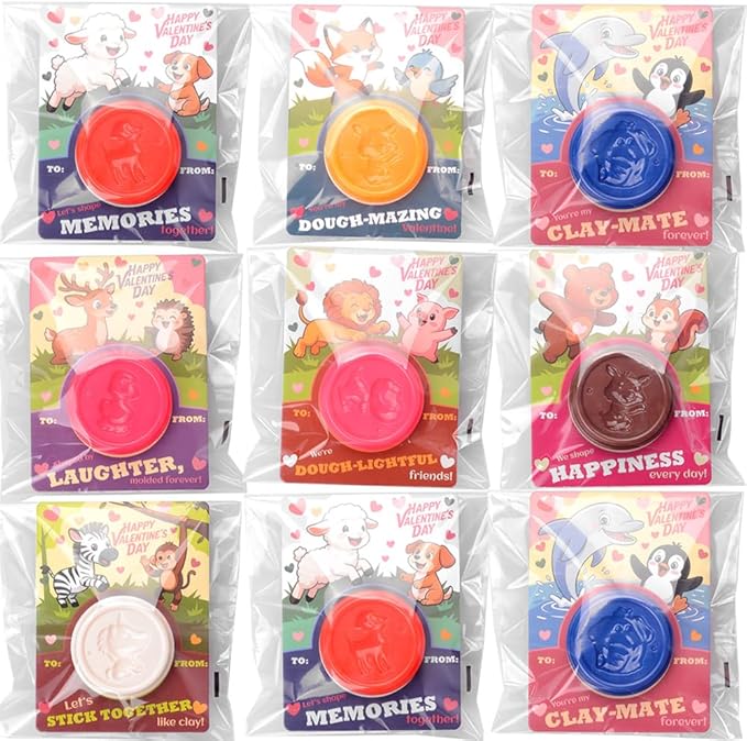 28 Pack Valentine’s Day Cards for Kids with Modeling Dough – Fun Animal-Themed Classroom Gifts for Toddlers & Preschoolers – Perfect for School Exchanges & Parties