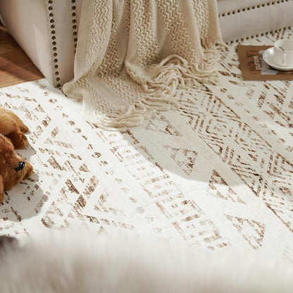 jinchan Boho Runner Rug 2x6 - Moroccan Machine Washable Non-Slip Bohemian Diamond Low-Pile Soft Runner Rug for Entryway Hallway Kitchen Bedroom Laundry Room (2‘x6', Mocha)