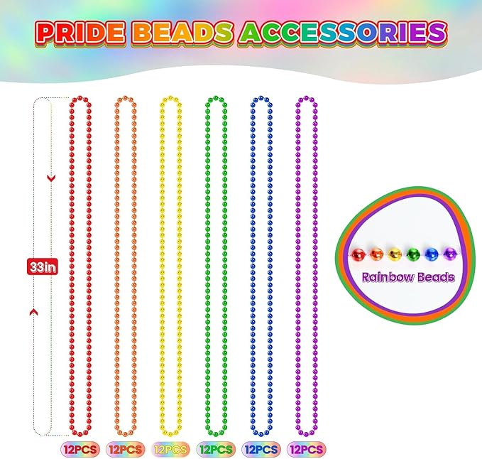 YAXINRUI 72 PCS Mardi Gras Beads Necklaces, 33 Inch 12 Colors Party Bead Necklace for Mardi Gras, Christmas, St. Patrick's Day, Throw Beaded Party Favors in 12 Shiny Metallic Colors