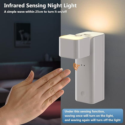 Rechargeable LED Night Light, Eye-Caring Motion Sensor 4000mAh Wall Lights, Dimmble Reading Lamps with Adjustable Angle, Battery Operated Night Light with Touch Control for Bedroom Nursery, 2-Pack