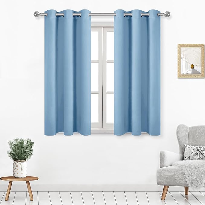 DWCN Blackout Curtains for Bedroom, Thermal Drapes 54 Inches Long, Room Darkening Living Room Panels 42 x 54 inches Long, 1 Pair, Light Blue