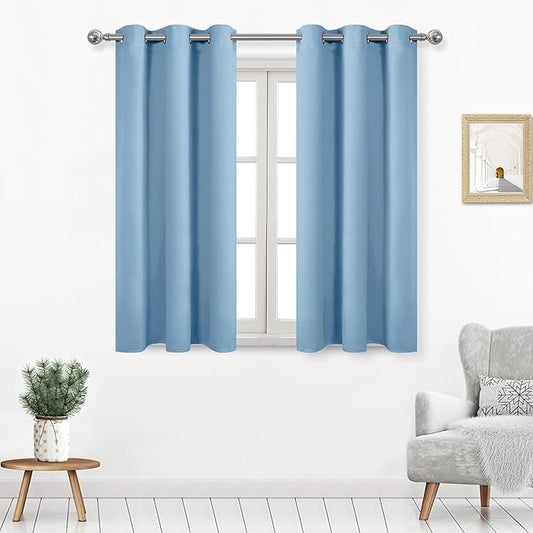DWCN Blackout Curtains for Bedroom, Thermal Drapes 54 Inches Long, Room Darkening Living Room Panels 42 x 54 inches Long, 1 Pair, Light Blue