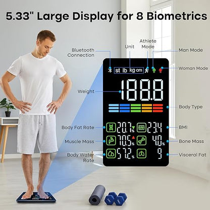 GE Smart Scale for Body Fat, Weight Scales with BMI Muscle Mass Button Function 500lbs Digital Bathroom Weight Machine Body Composition Monitor 11.8" Platform Accurate Weighing Health Analyzer