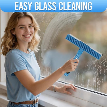 JTIEO 69'' Squeegee for Window Cleaning, 2-in-1 Window Squeegee Cleaner Tool with Extension Pole & Rotating Head, Blue Window Cleaning Kit for Shower Cleaner, Indoor & Outdoor Glass, High Window, Car