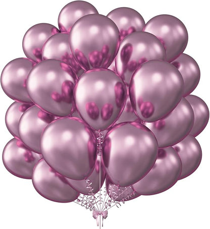 KALOR 12 Inch Metallic PInk Balloons, 50 Pcs Latex Helium Metallic Balloons for Kid's Birthday Party, Baby Shower, Wedding, Graduate Party Decorations