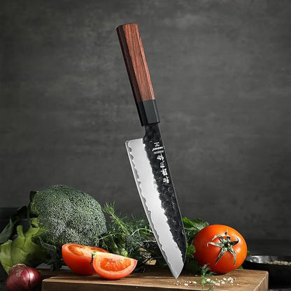 HEZHEN Santoku Knife, 7 Inches, 3 Layers Clad Steel Chef Knife,Professional Japanese Kitchen Knife for Chefs and Home Cooking,Wooden Octagonal Handle