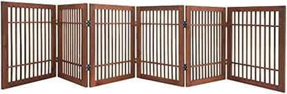 Pet Dog Gate Strong and Durable Freestanding Folding Acacia Hardwood Portable Wooden Fence Indoors or Outdoors by Urnporium (Brown Pet Gate, 6 Panel 24" Tall)