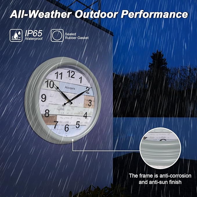 15 Inch Large Outdoor Clock Waterproof Wall Clocks Battery Operated Retro Indoor Outside Weatherproof Decor for Patio Garden Pool Porch Fence (Mint Green)