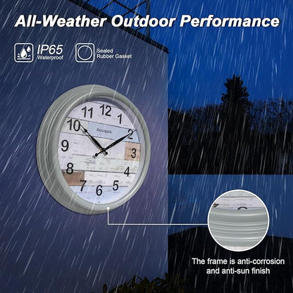 15 Inch Large Outdoor Clock Waterproof Wall Clocks Battery Operated Retro Indoor Outside Weatherproof Decor for Patio Garden Pool Porch Fence (Mint Green)